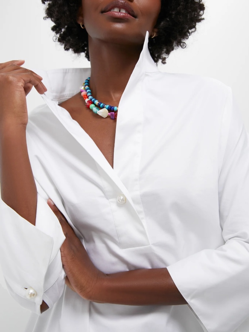 Tuckernuck Blanc Willow Blouse White Cotton Poplin Oversized Pearl Buttons Sz M